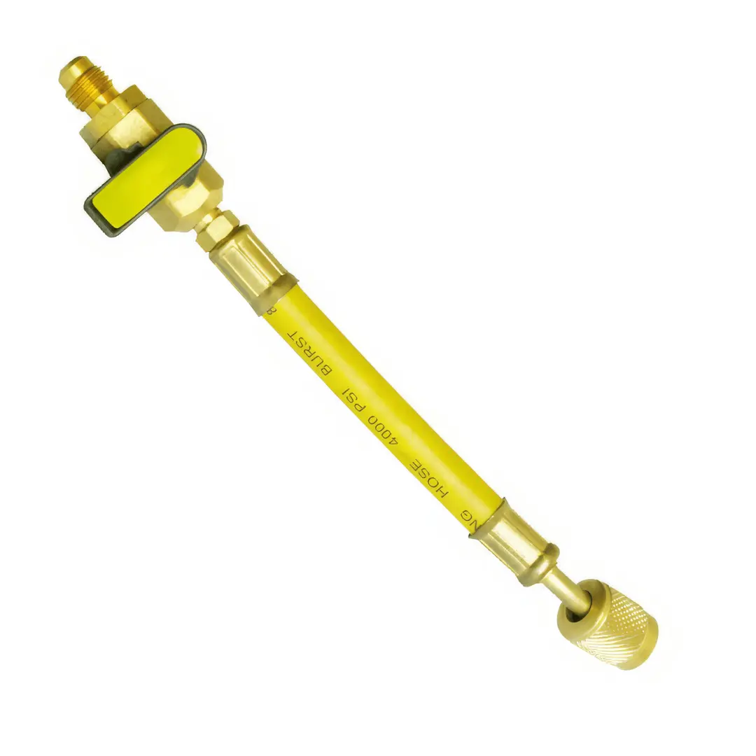 Шланг с шаровым краном DSZH R410-YV желтый (гайка 1/4 х 1/4 штуцер)