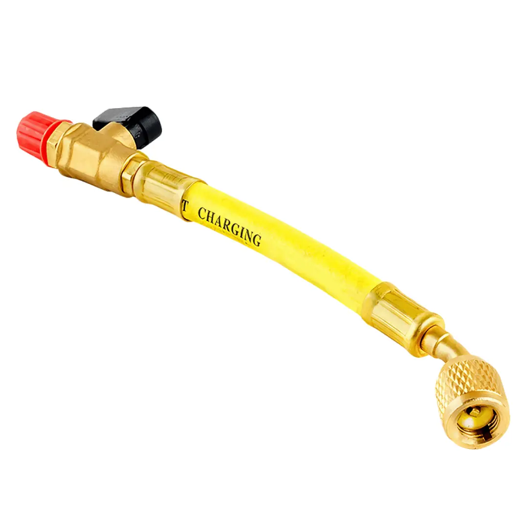 Шланг с шаровым краном DSZH R410-YV желтый (гайка 1/4 х 1/4 штуцер)