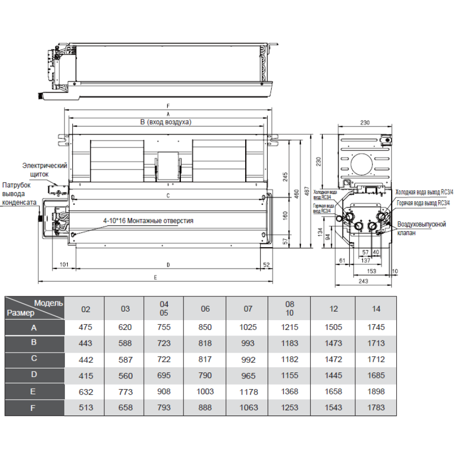 Канальный фанкойл General Climate GDU-F-10DR3 4T 4-х трубный