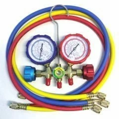 Манометрическая станция DSZH WK-536G-R410A (R22/134/404/407/410, 2-х вентильная; латунный корпус, шланги 0.9м до 55 Bar, 5/16)