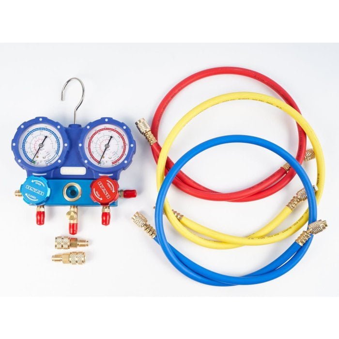 Манометрическая станция DSZH WK-C6002B (R22/134/404/410; 2-х вентильная, манометры 80 мм; шланги 150 см, + 2 адаптера AD89)