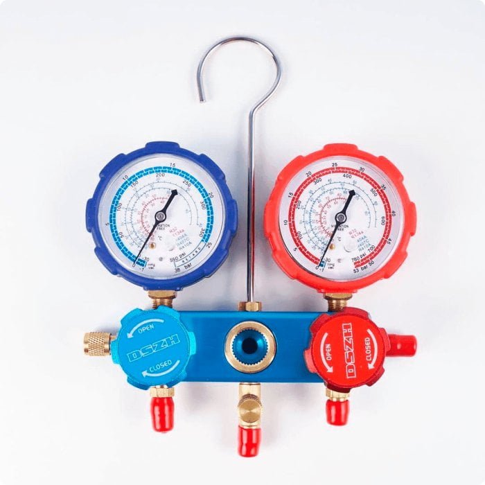 Манометрическая станция DSZH CT-336G-R410A (R32/134/407/410, 2-х вентильная, алюминиевый корпус, шланги 0.9м до 55 Bar, 5/16)