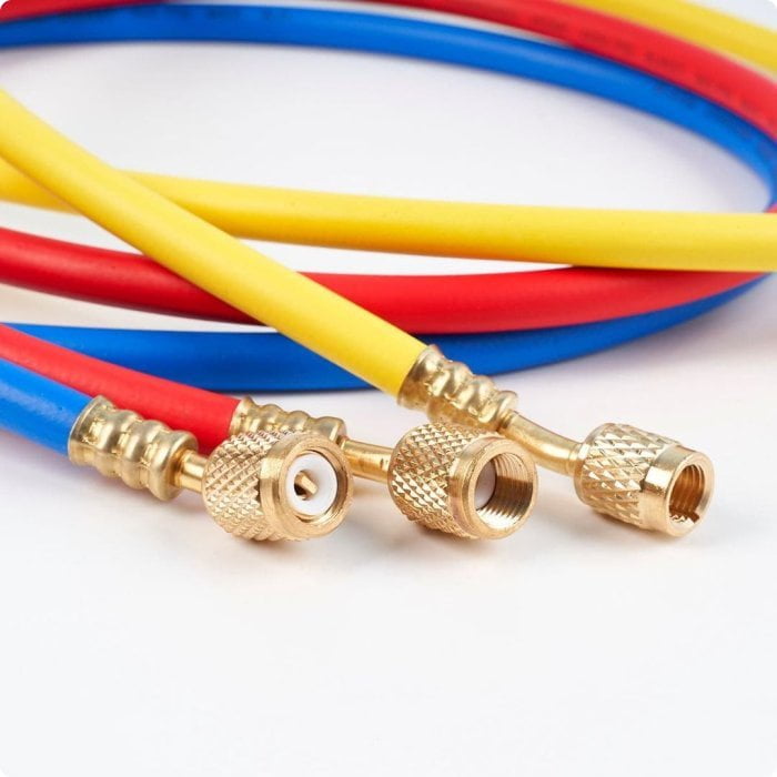 Манометрическая станция DSZH WK-536G-R410A (R22/134/404/407/410, 2-х вентильная; латунный корпус, шланги 0.9м до 55 Bar, 5/16)