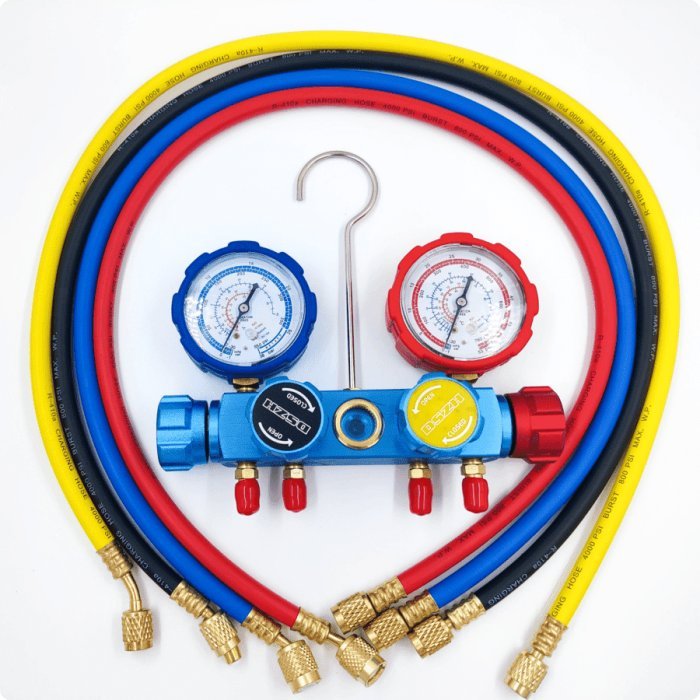 Манометрический коллектор DSZH CT-MC836G-R410A (R22/134/404/410, 4-х вентильный, шланги 90см 4шт. в кейсе)