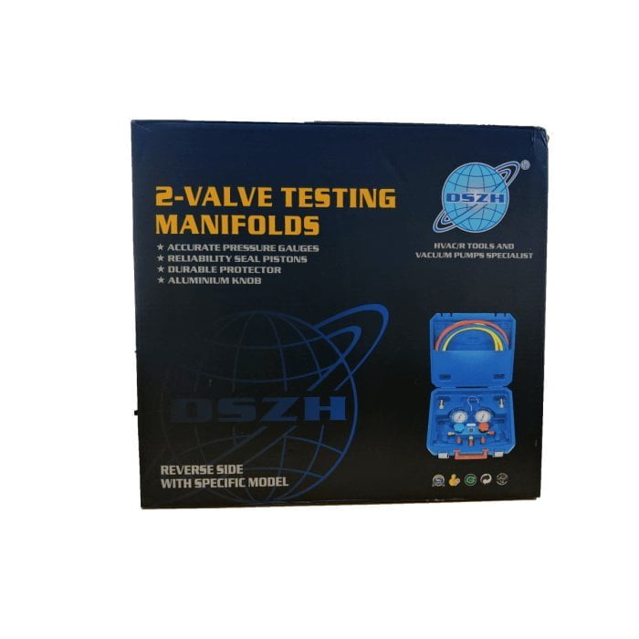 Манометрическая станция DSZH WK-P3601S (R22/32/134/410; 2-х вентильная; шланги 90см, +2 муфты R134A, упак. кейс)