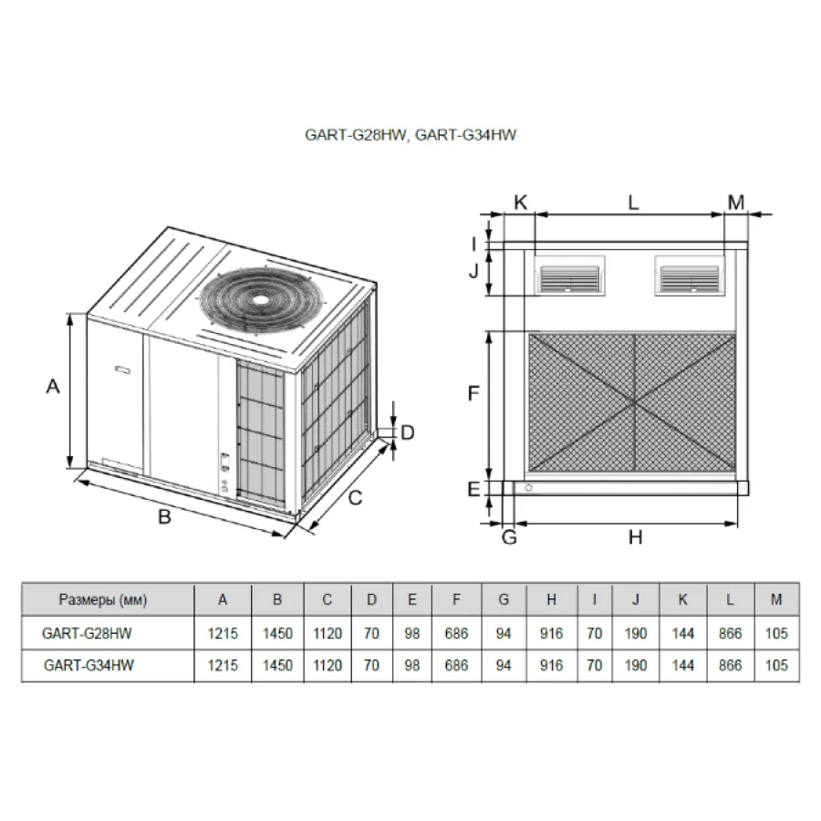 Крышный кондиционер General Climate GART-G34HW
