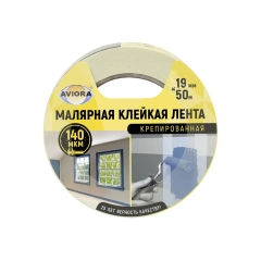Лента креппированная малярная бумажная клейкая, 19мм х 50м, AVIORA